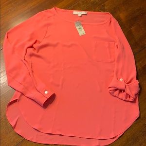 New Loft Sheer Coral Blouse Sz Petite M